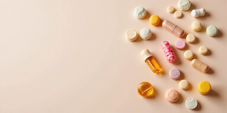 Variety of colorful vitamins and supplements in capsule form