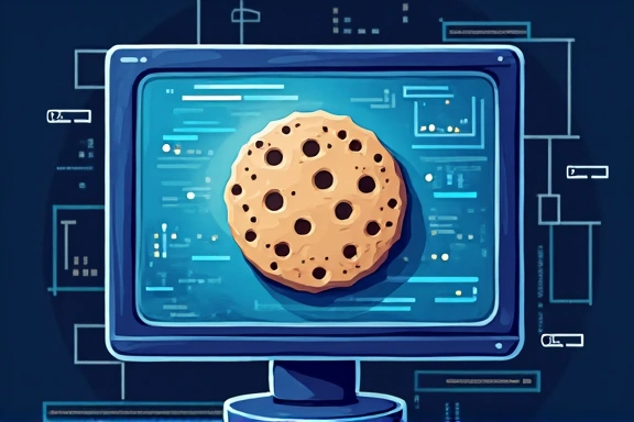 Illustration of cookies on a computer screen, representing digital tracking and data collection.