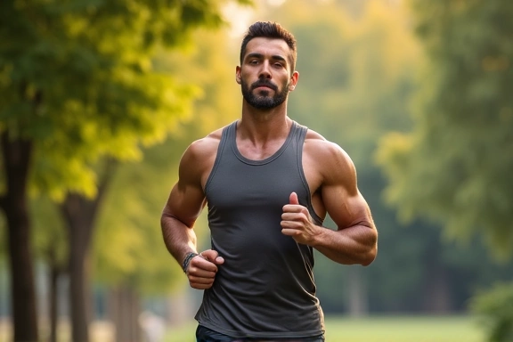 Athletic man in dynamic pose, representing men's vitality and strength