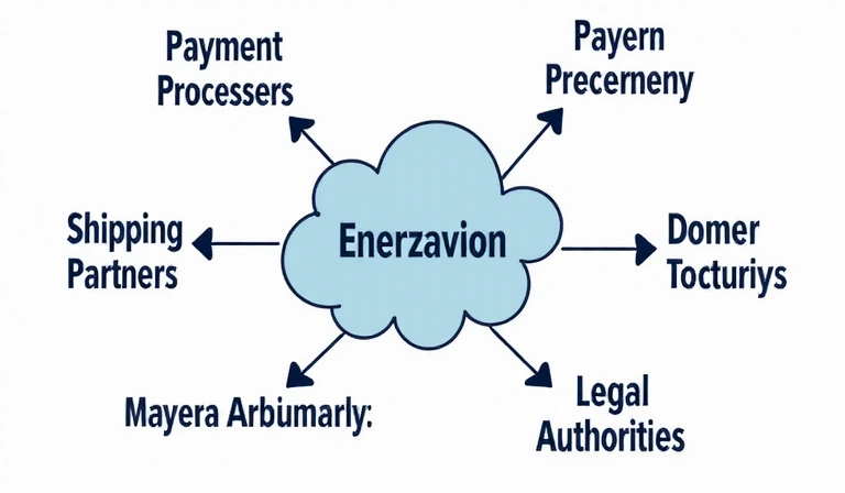 Flowchart showing data sharing with secure connections to service providers and legal entities